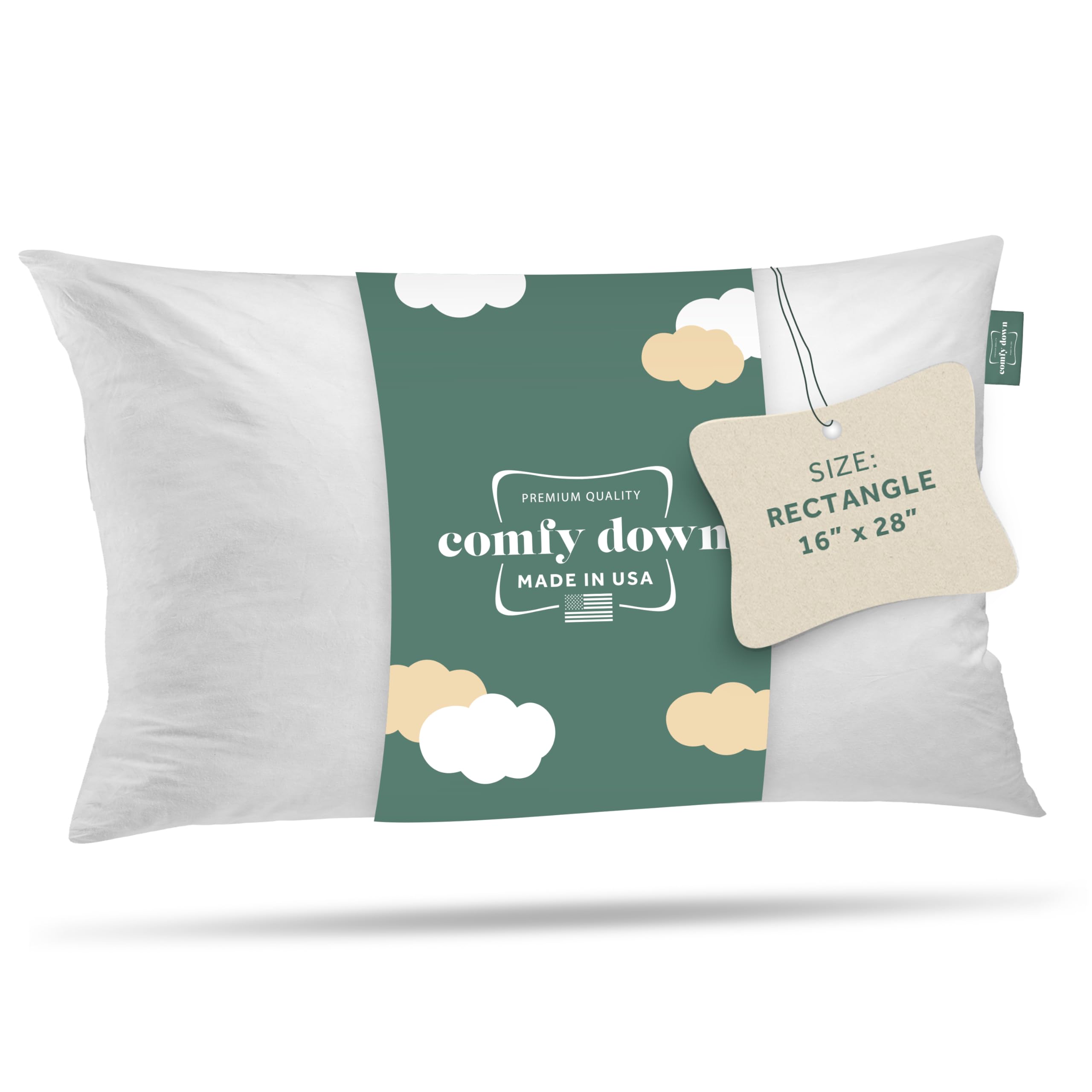 ComfyDown Decorative Throw Pillow Insert, Down and Feather Fill, 100% Cotton Cover, 233 Thread Count - Made in USA (16'' X 28'')