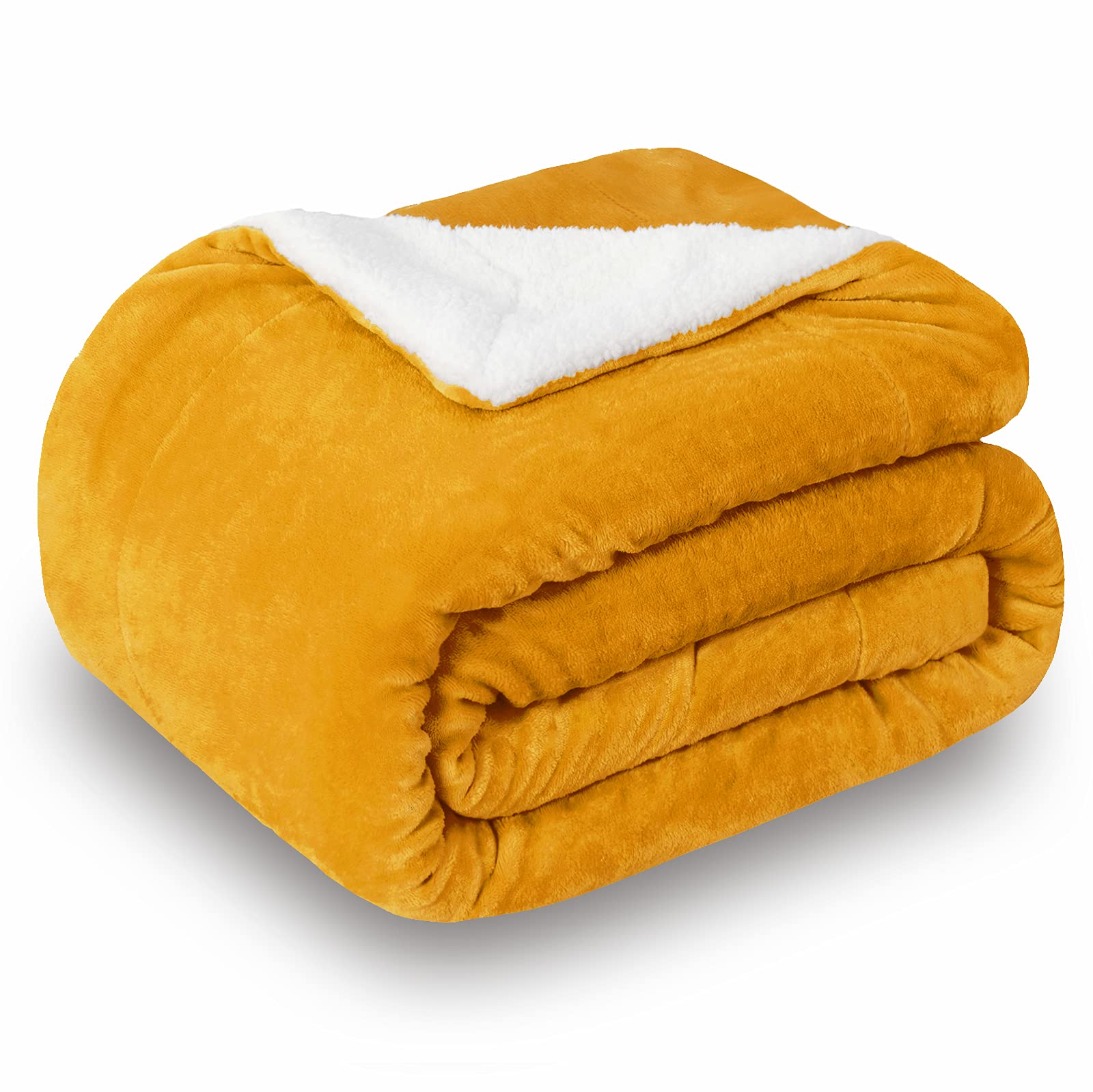 Sochow Sherpa Fleece Throw Blanket, Double-Sided Super Soft Luxurious Plush Blanket Throw Size, Mustard Yellow, 50X60 Inches