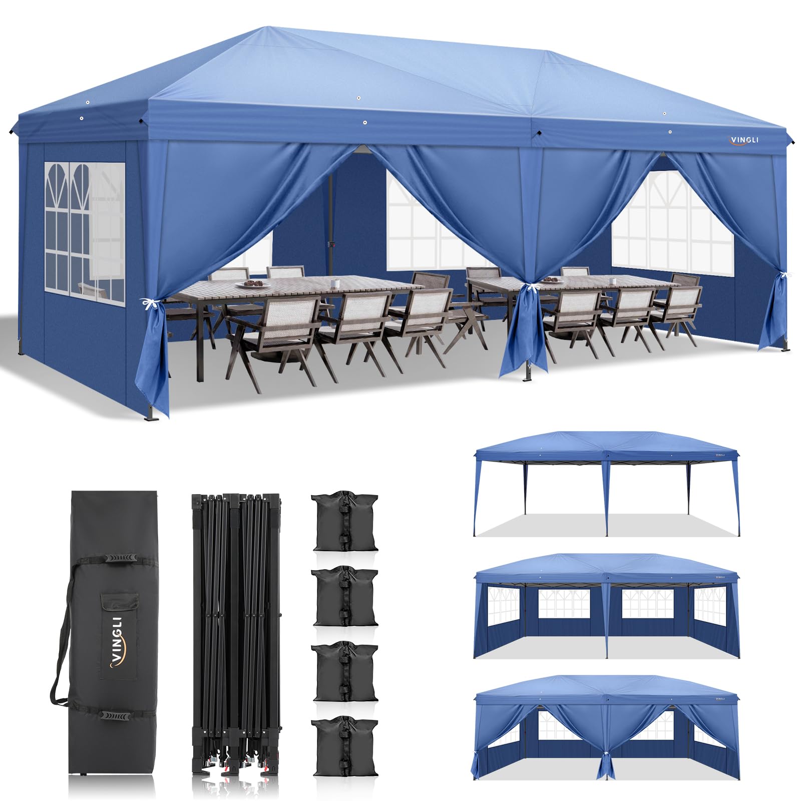 Vingli 10X20 Ft Pop Up Canopy Tent With 6 Sidewalls, Canopy 10X20 With Carry Bag, Outdoor Gazebo Canopy Tent Camping Tent, Patio