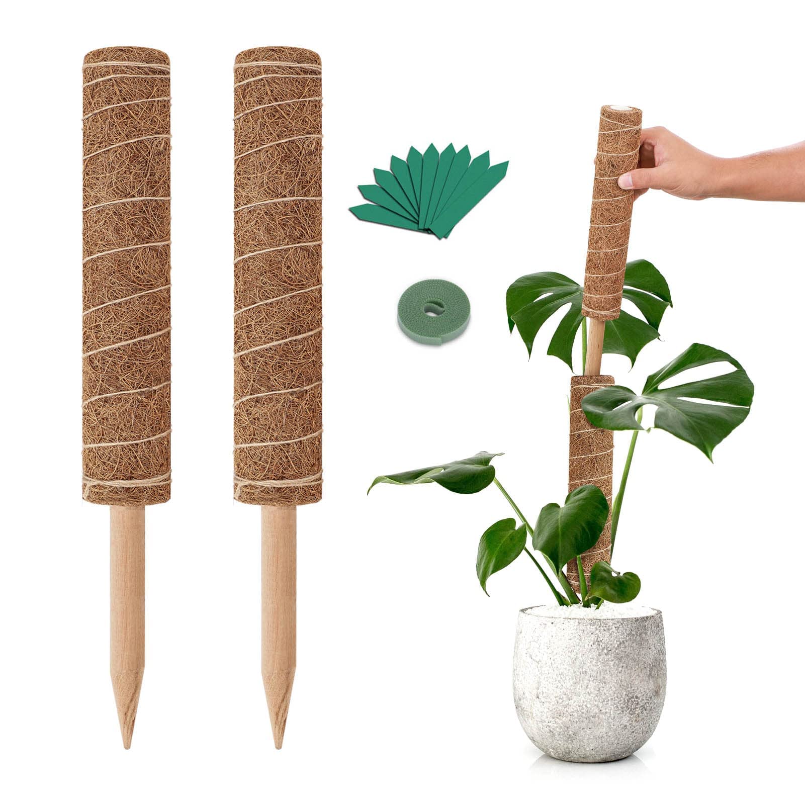 Growneer 24 Inch Moss Pole, 2 Pcs 15 Inch Coco Coir Pole For Potted Plants, Stackable Totem Pole Sticks With 15Pcs Labels And 78
