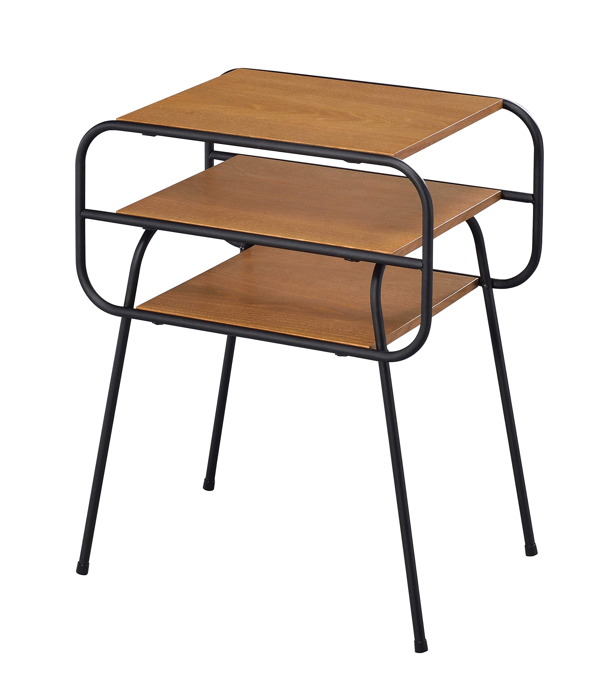 Benjara, Brown And Black Metal And Wooden End Table With 2 Bottom Shelves