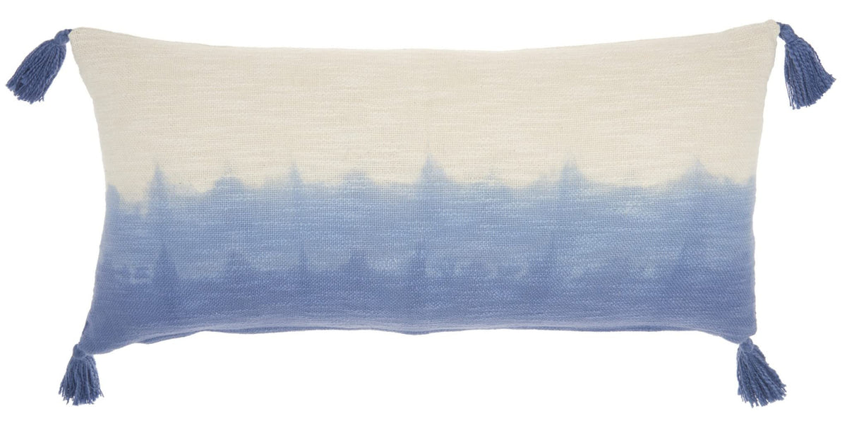 HomeRoots Multicolor Cotton Blue Ombre Tasseled Lumbar Pillow