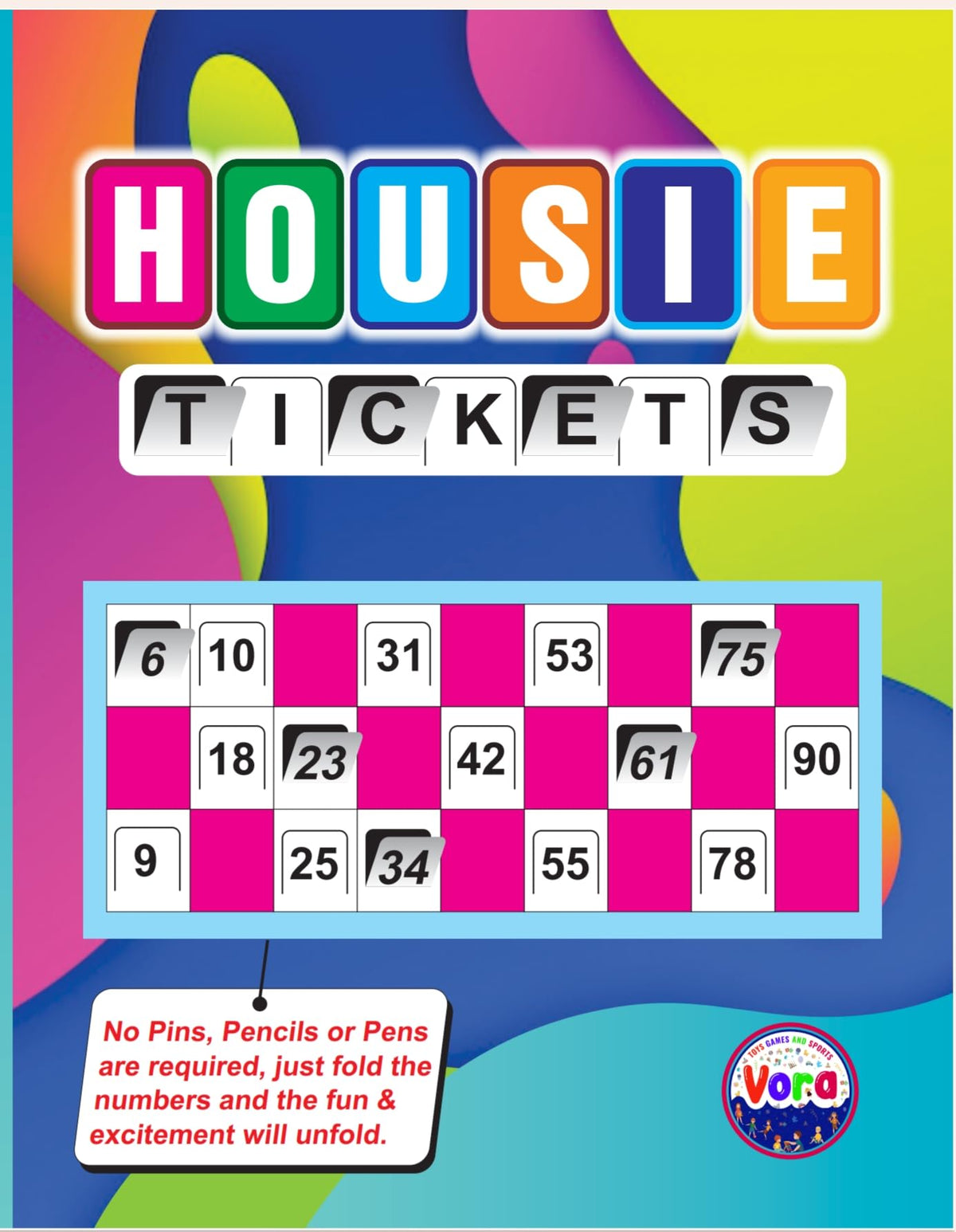 Vora Housie Tickets Game Set, No Pins or Pencils Required, 384 Tickets with Numbers 190, Complete Family Game