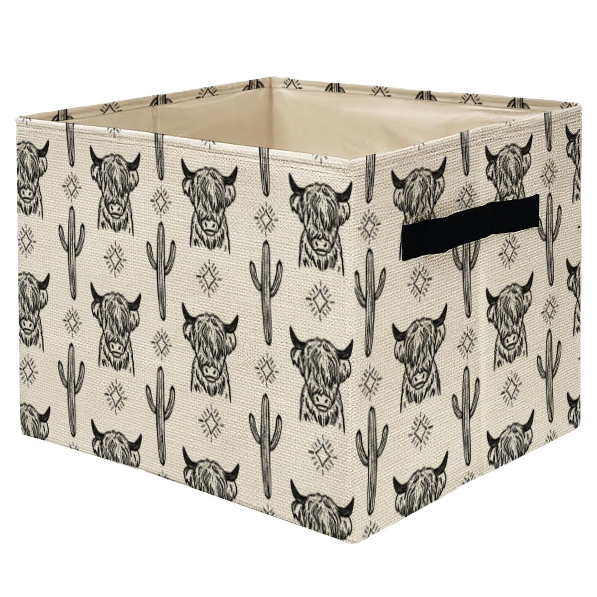 ATBWGT Western Highland Cow Storage Bins Box, Toybox for Boys Girls, Retro Western Cactus Cow Foldable Storage Baskets Organizer