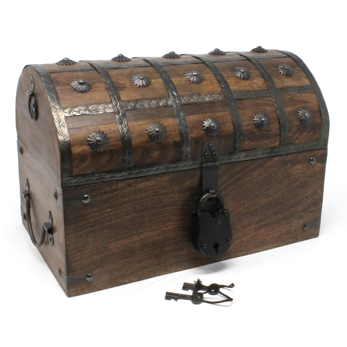 Nautical Cove Pirate Treasure Chest with Iron Lock and Skeleton Key - Wooden Storage and Decorative Box (Large 13 x 8 x 8.25)