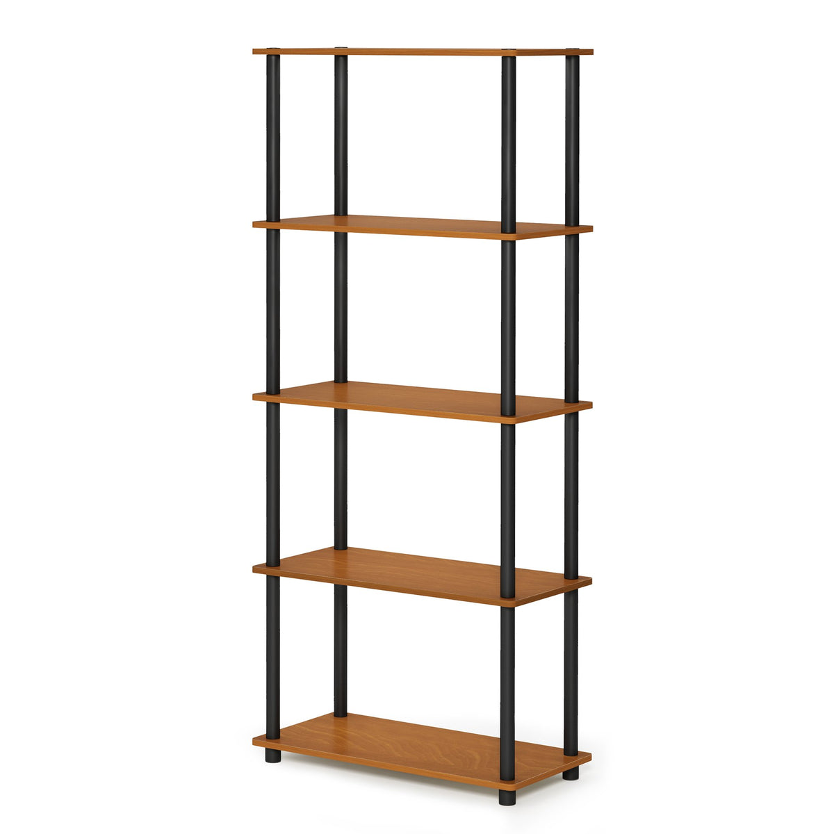 Furinno Turn-N-Tube 5-Tier Multipurpose Shelf / Display Rack / Storage Shelf / Bookshelf, Round Tubes, Light Cherry/Black