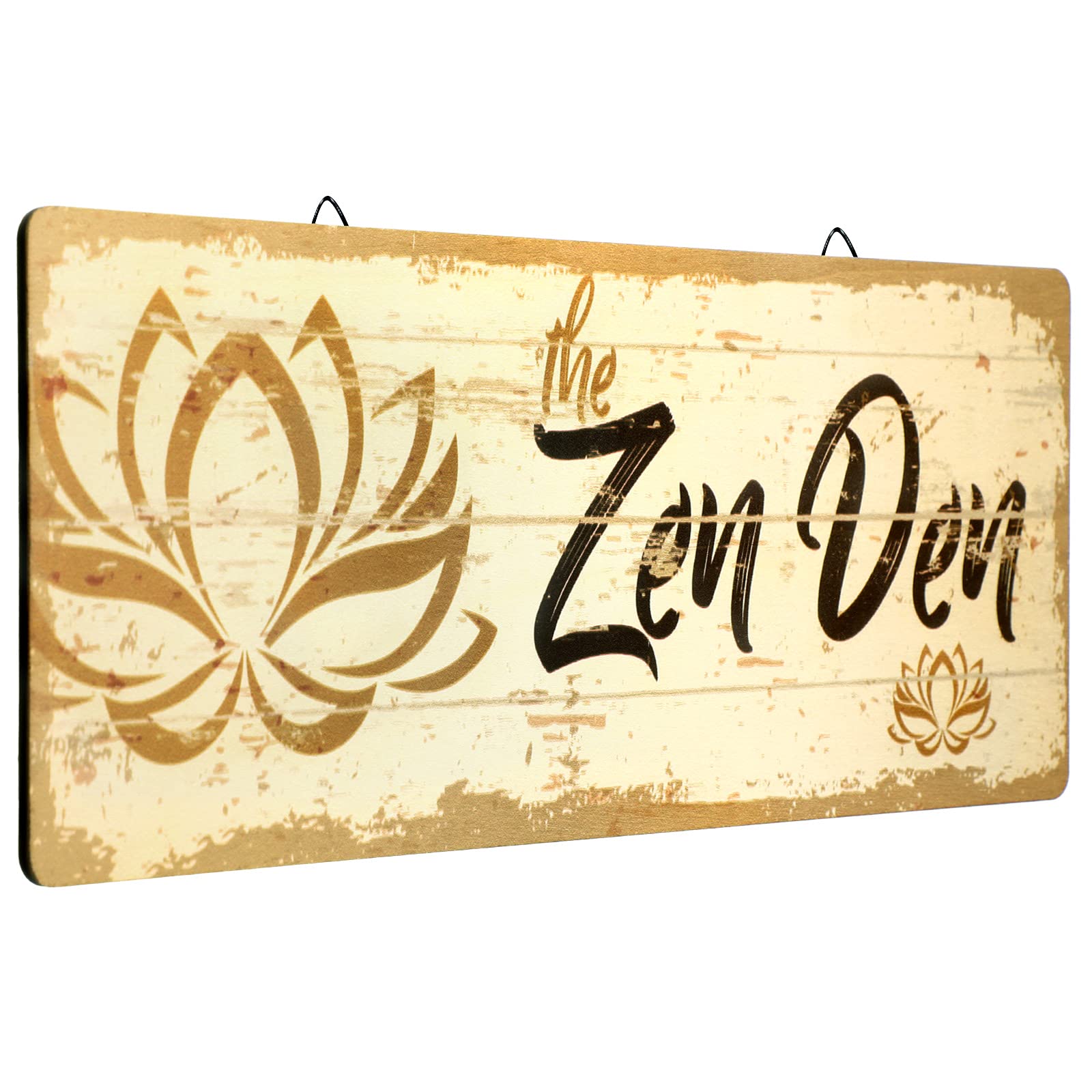 The Zen Den Lotus Wood Sign 15.75 x 5.9 Inch Lotus Yoga Sign Wooden Hanging Wall Sign with Hooks Meditation Home Decor for Yoga 