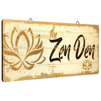 The Zen Den Lotus Wood Sign 15.75 x 5.9 Inch Lotus Yoga Sign Wooden Hanging Wall Sign with Hooks Meditation Home Decor for Yoga 