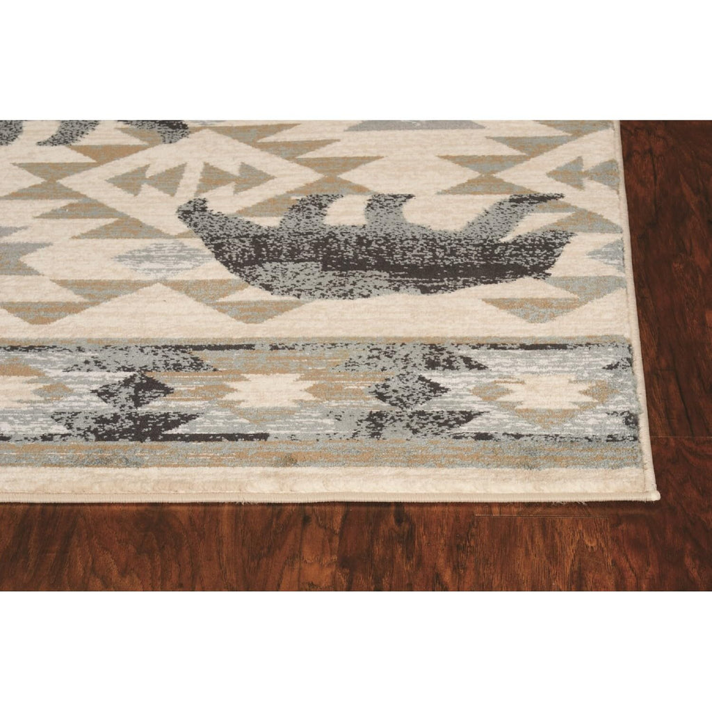 HomeRoots 3'X5' Ivory Blue Machine Woven Geometric Lodge Indoor Area Rug