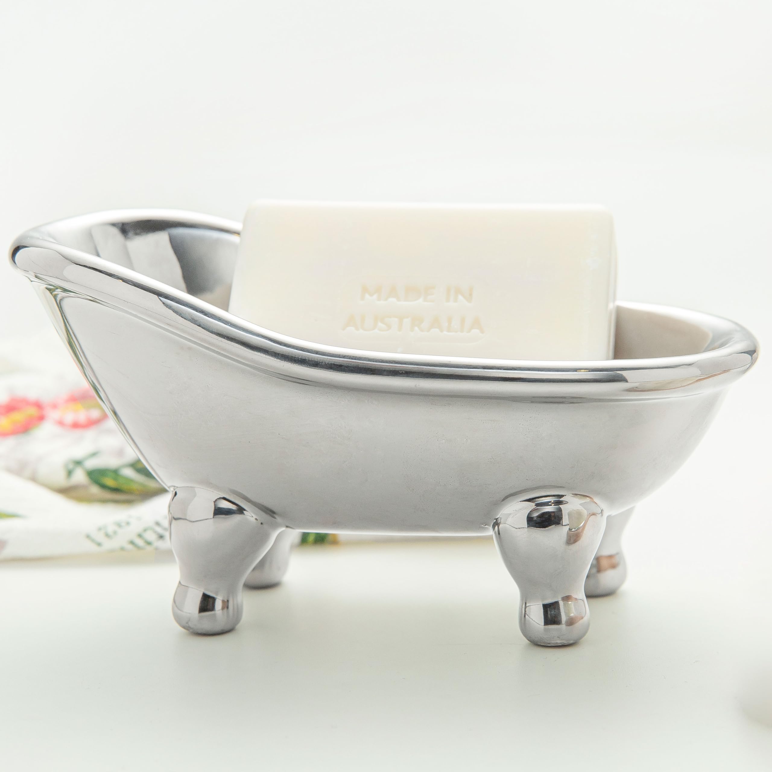 5.6 Ceramic Mini Bathtub Soap Dish Decortative Clawfoot Bathroom Soap Dish (Silver)