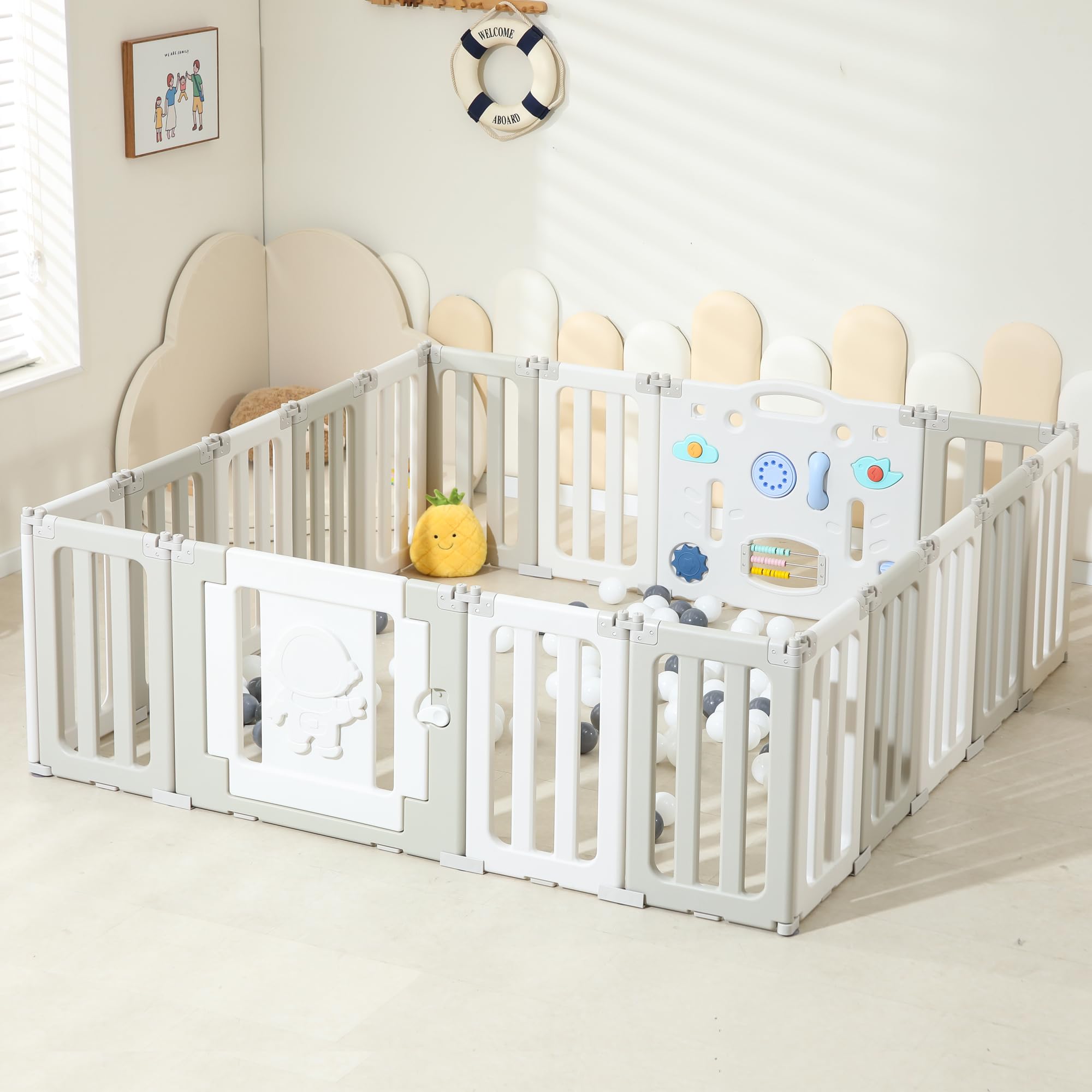 Bestgame Baby Play Pen, Foldable Play Pens for Babies and Toddlers, 18 Panels Extra Large Portable Astronauts Baby Gate Playpen 