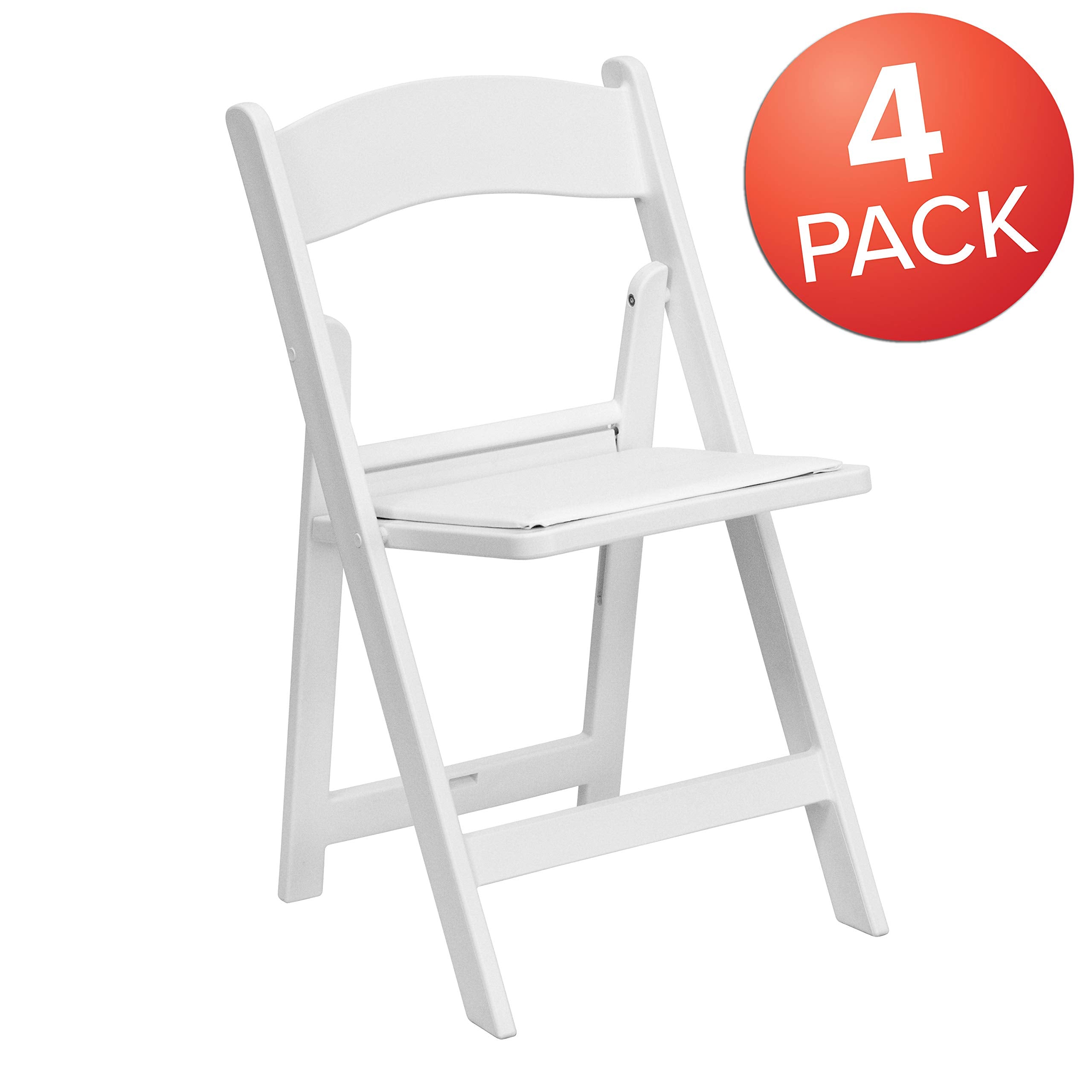 Flash Furniture Hercules Series Folding Chair - White Resin - Set Of 4 800Lb Weight Capacity Comfortable Event Chair - Light Weight Folding Chair