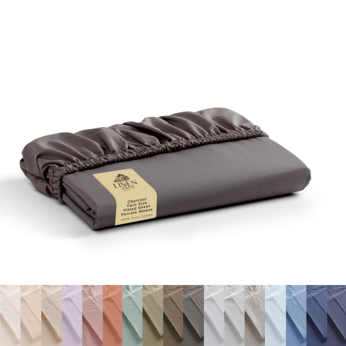 100% Cotton Percale Fitted Sheet Twin Size, Charcoal, 1 Deep Pocket Fitted Sheet, Crisp And Cool Strong Bed Linen, 39'X75'+15'
