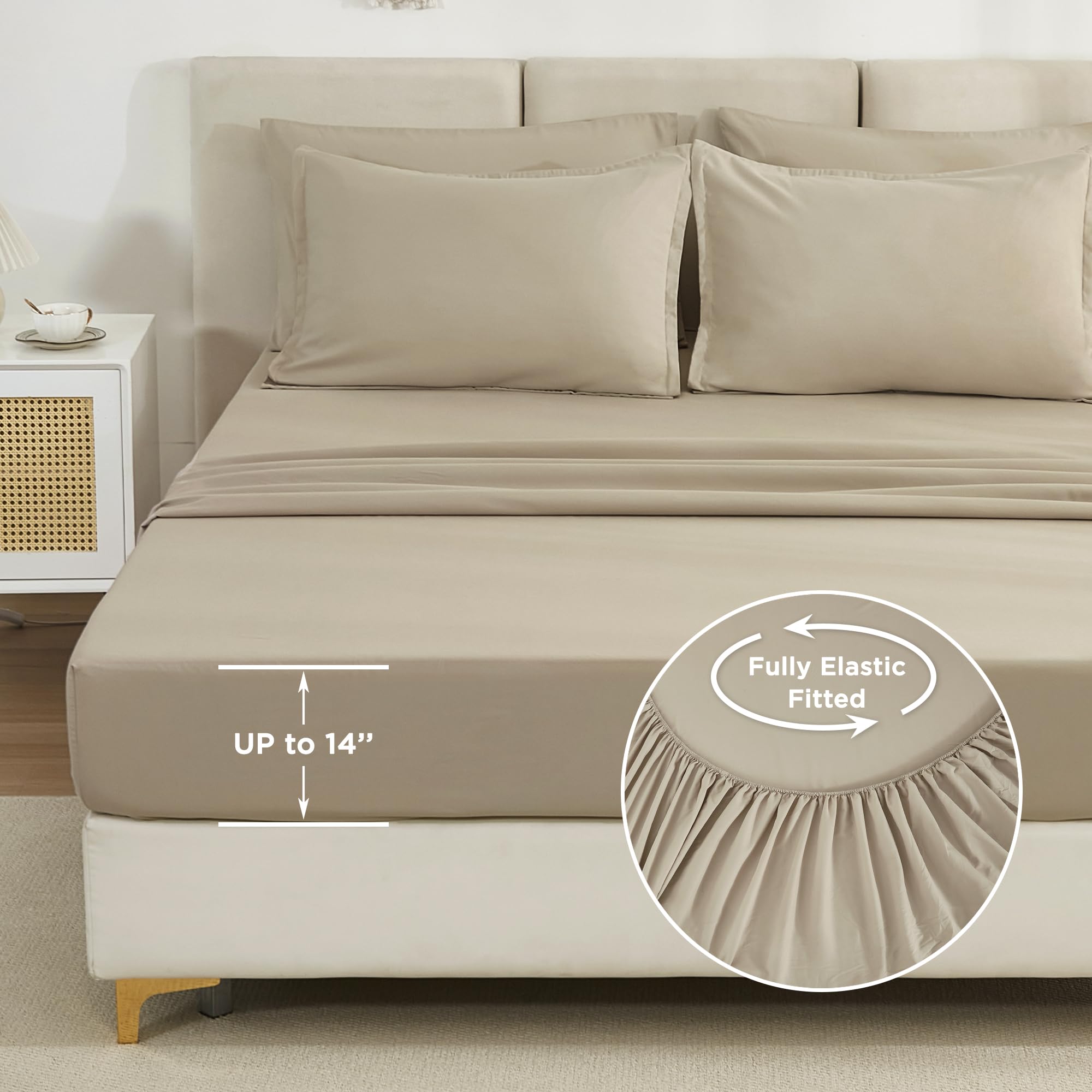 Litanika Comforter King Size Set Khaki - 7 Pieces Bed In A Bag King Beddding Comforter Sets, Plain Lightweight Bed Set With Comf