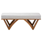 Baxton Studio Chenoa Japandi Light Grey Boucle Fabric and Walnut Brown Finished Wood Bench