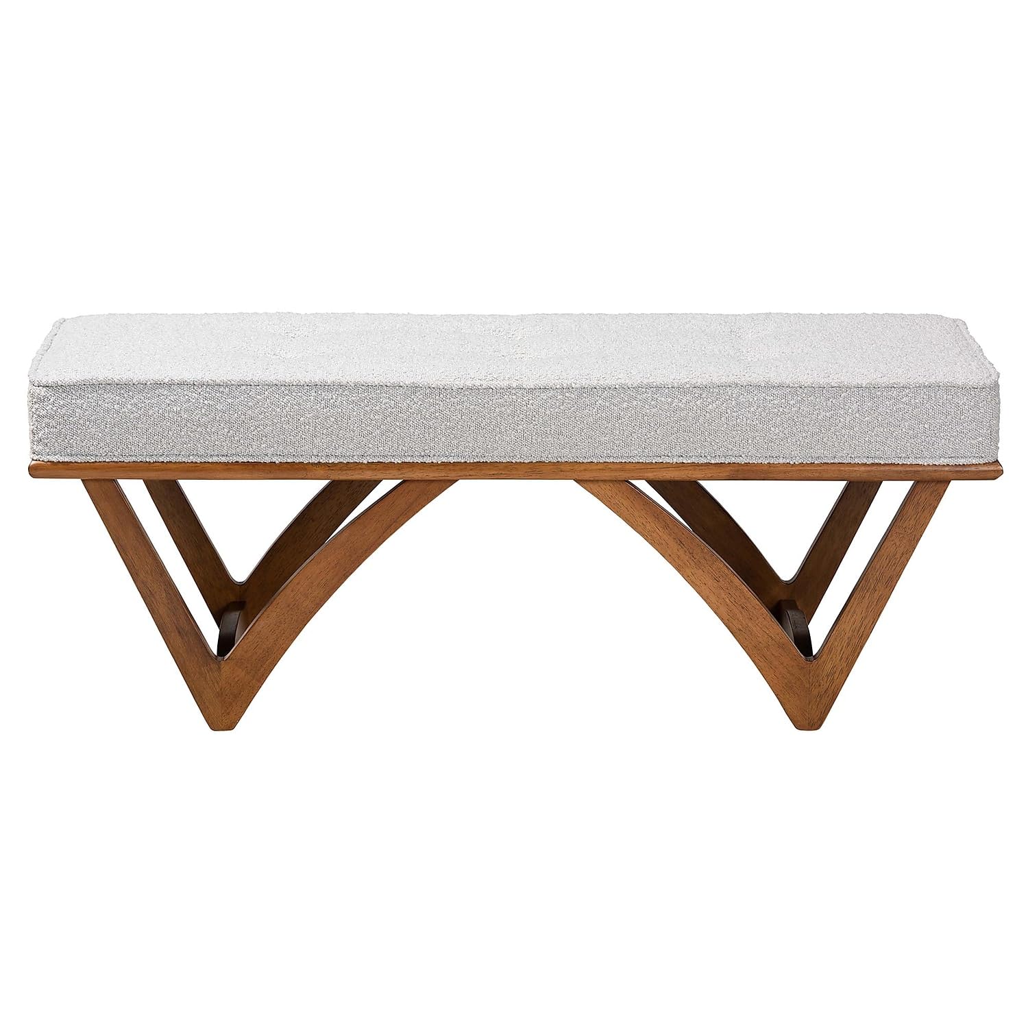 Baxton Studio Chenoa Japandi Light Grey Boucle Fabric and Walnut Brown Finished Wood Bench