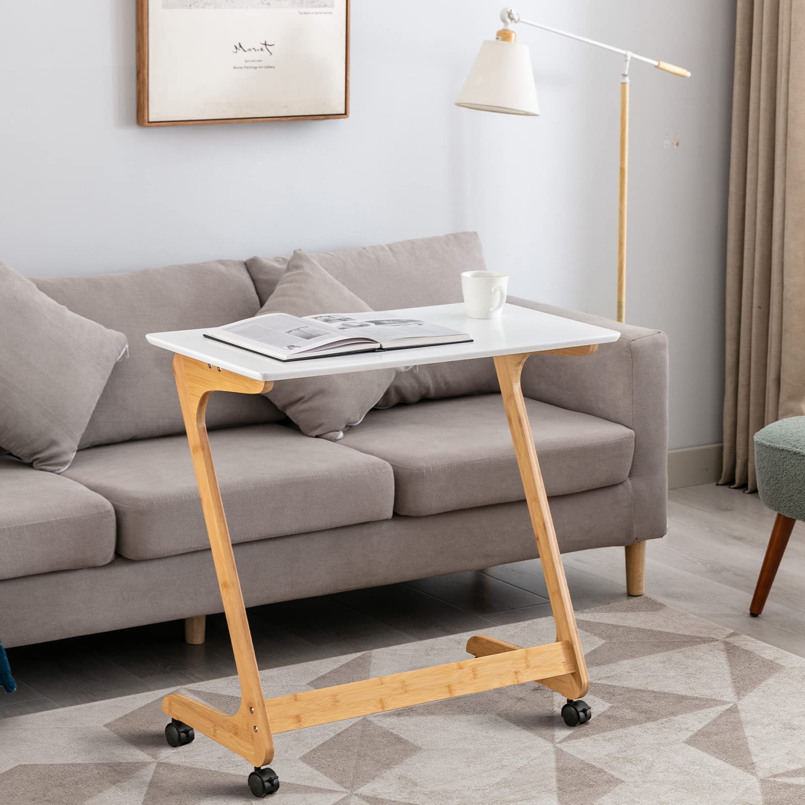 Nnewvante TV Tray Table with Wheels Sofa Side Table with Casters Couch Laptop Desk End Table Snack Tray for Living Room Bedroom 