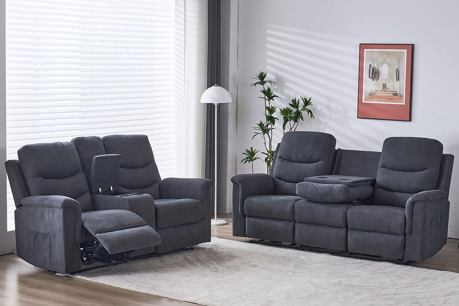 Consofa 2 Pieces Recliner Sofa Set, Manual Sofa Set For Living Room Furniture Set, Recliner Sofa And Loveseat Sets, Reclining Lo