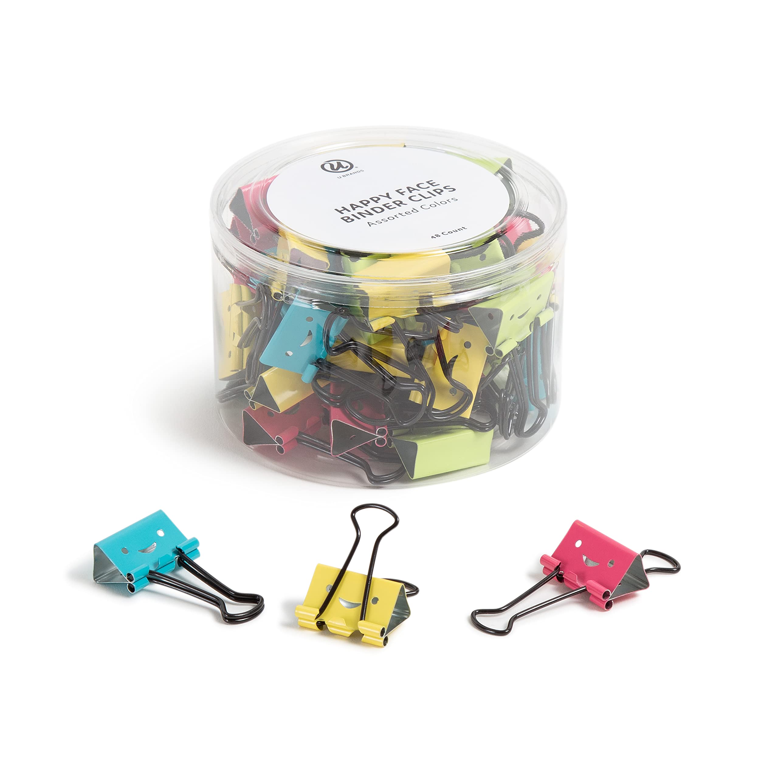 U Brands Happy Face Binder Clips, Bright Colors With Black Prongs, Office Organization Supplies, 32Mm, 48 Count