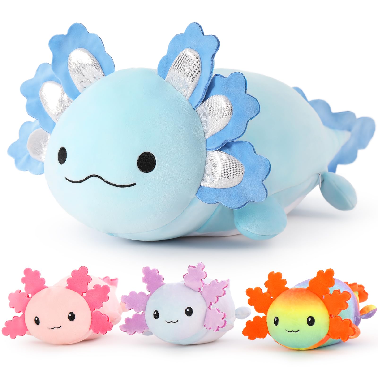 MaoGoLan Giant Axolotl Plush with 3 Baby Axolotl Inside - 23.5 ' Soft Stuffed Animal Throw Pillow - Blue