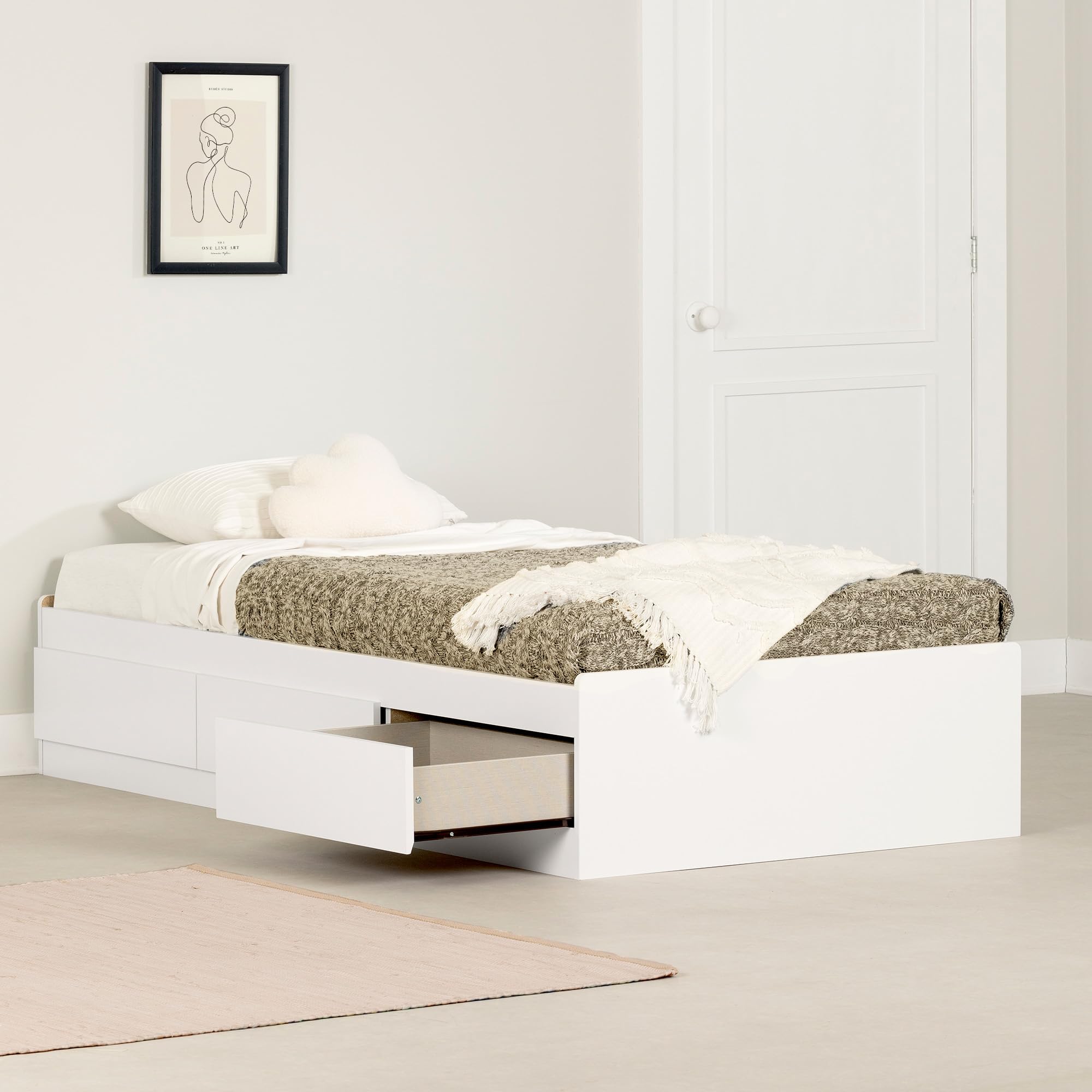 South Shore Gramercy Bed Pure White, Contemporary