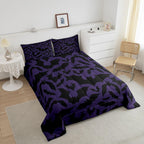 Castle Fairy Halloween Themed Comforter Set Twin Size,Black Bats Animal Print Quilt Set For Kids Boys Bedroom Collection,Dark Pu