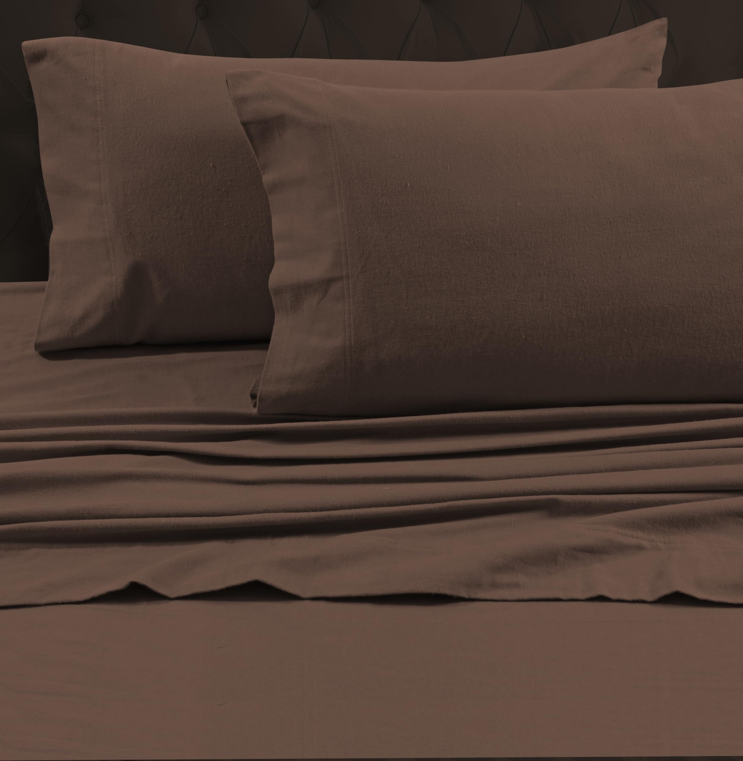 Tribeca Living Queen Luxury Solid Flannel Extra Deep Pocket Fitted Sheet, Fits Up To 24' Mattress, Chocolate