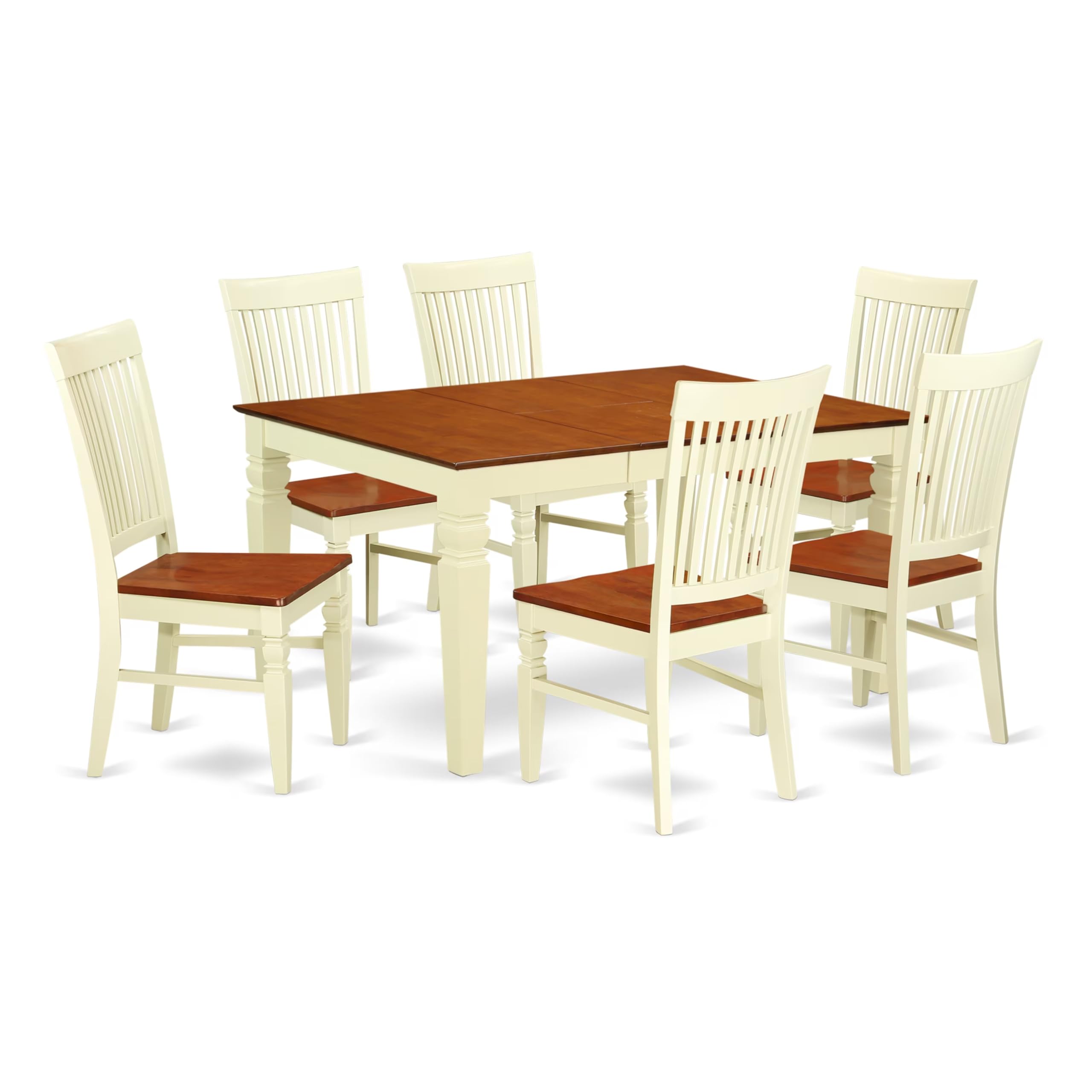 East West Furniture West7-Bmk-W 7 Piece Kitchen Table Set Consist Of A Rectangle Dining Table With Butterfly Leaf And 6 Dining Room Chairs, 42X60 Inch, Buttermilk & Cherry