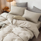 Moomee Bedding Pillowcases Pack Of 2 100% Washed Cotton Linen Like Textured Breathable Durable Soft Comfy (Cream Grey, Standard)