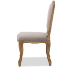 Baxton Studio Chateauneuf French Vintage Cottage Weathered Oak Linen Upholstered Dining Side Chair, Medium, Beige