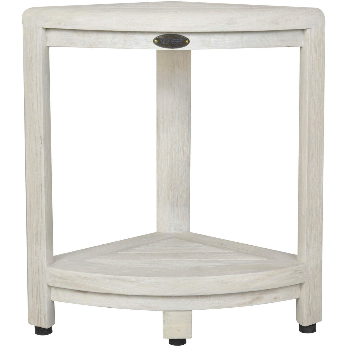 HomeRoots Compact Teak Corner Shower Stool with Shelf in Whitewash Driftwood