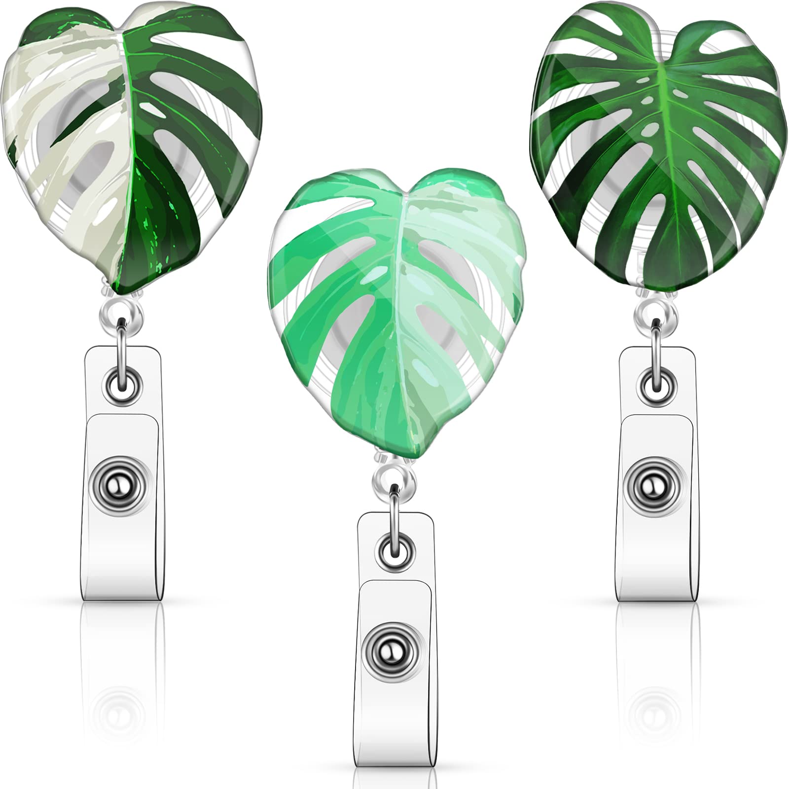 3 Pieces Badge Reel Retractable Id Badge Holder With Clip Leaf Badge Holder Retractable Badge Holder For Nurse Teacher Women Men