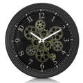 CLXEAST 15 Inch Real Moving Gear Wall Clock, Vintage Industrial Steampunk Wall Clock, Metal Black Wall Clock for Living Room Dec