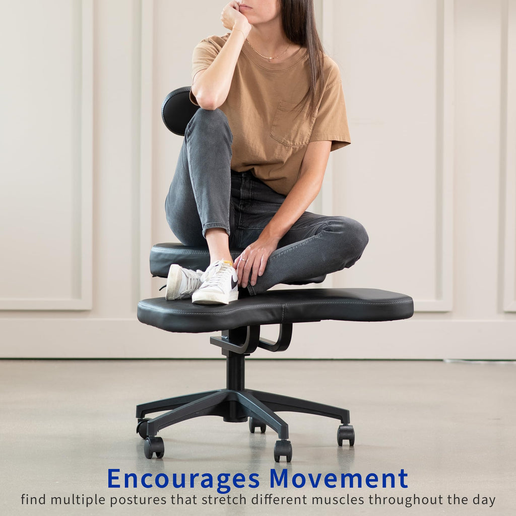 Vivo Ergonomic Mobile Cross Legged Desk Chair With Wheels, Home And Office, Flexible Kneeling Chair For Fidgeting, Adjustable Yoga Meditation Criss Cross Seat, Backrest, Black, Chair-Cl02B
