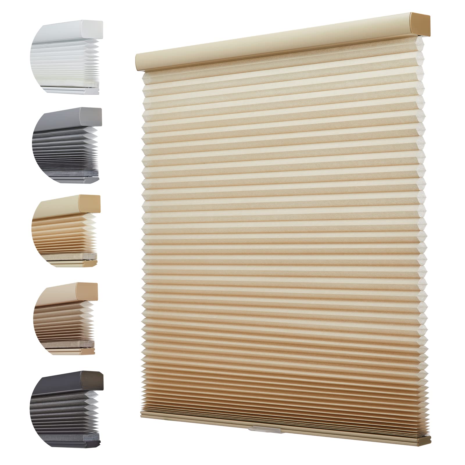Persilux Light Filtering Cellular Shades Cordless Window Shades for Home Room Darkening Accordion Blinds for Door Home, Sun Beig