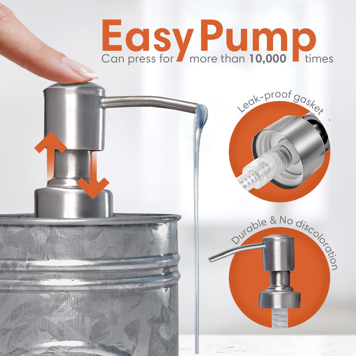Autumn Alley Galvanized Farmhouse Soap Dispenser - 17.5 oz Rustic Bathroom Accessories with Stainless Steel Pump for Hand Wash & Lotion