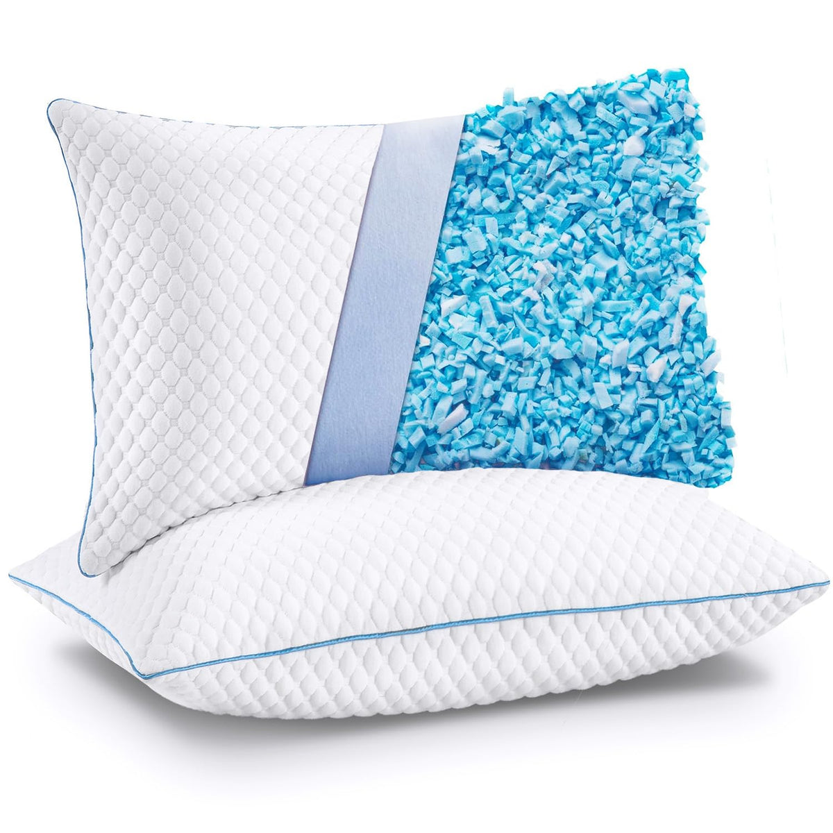 Cooling Bed Pillows Queen Size Set Of 2, Shredded Memory Foam Pillows Cool Cold Pillow For Side Back Stomach Sleepers, Gel Pillo