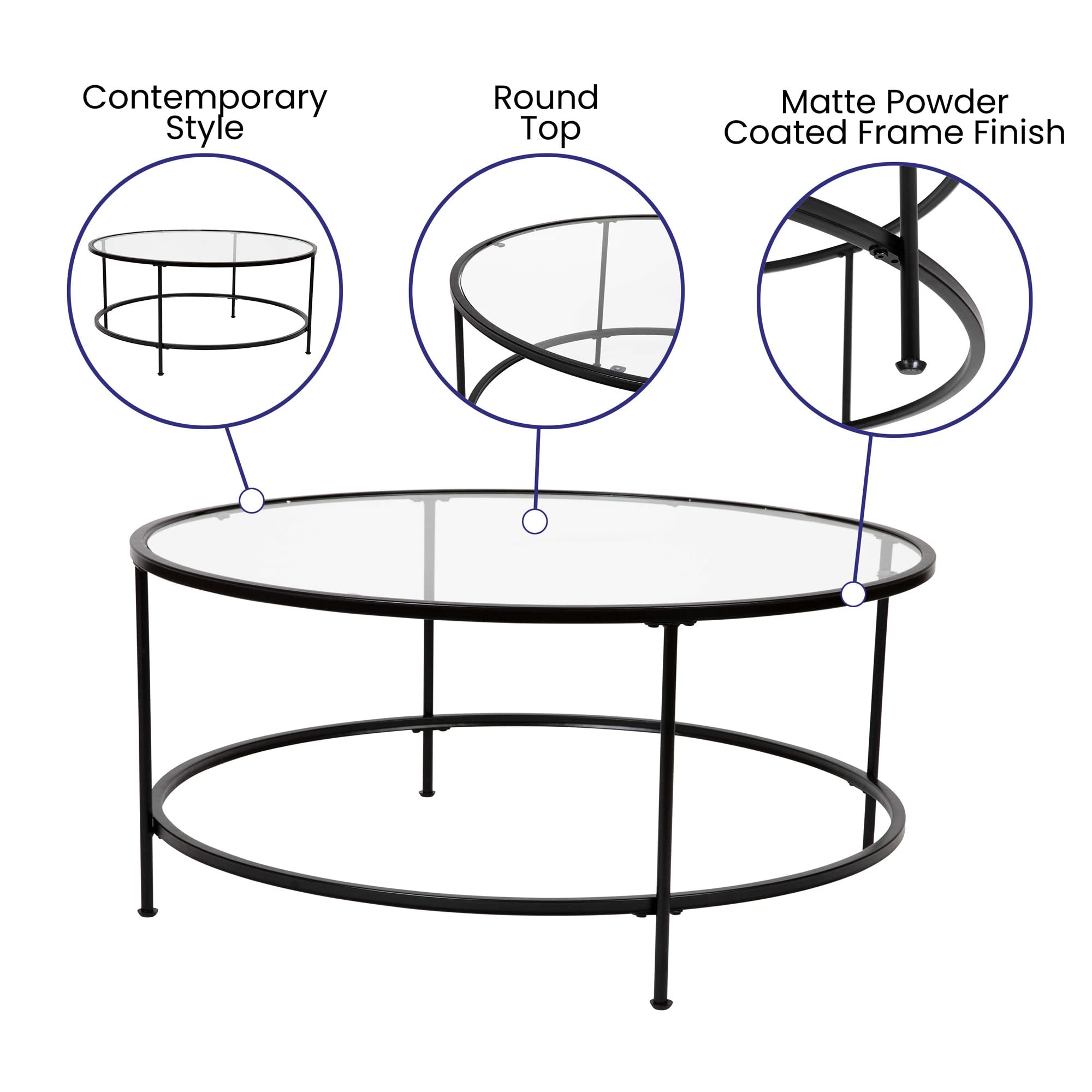 Flash Furniture Astoria Collection Round Coffee Table - Thumbnail 2