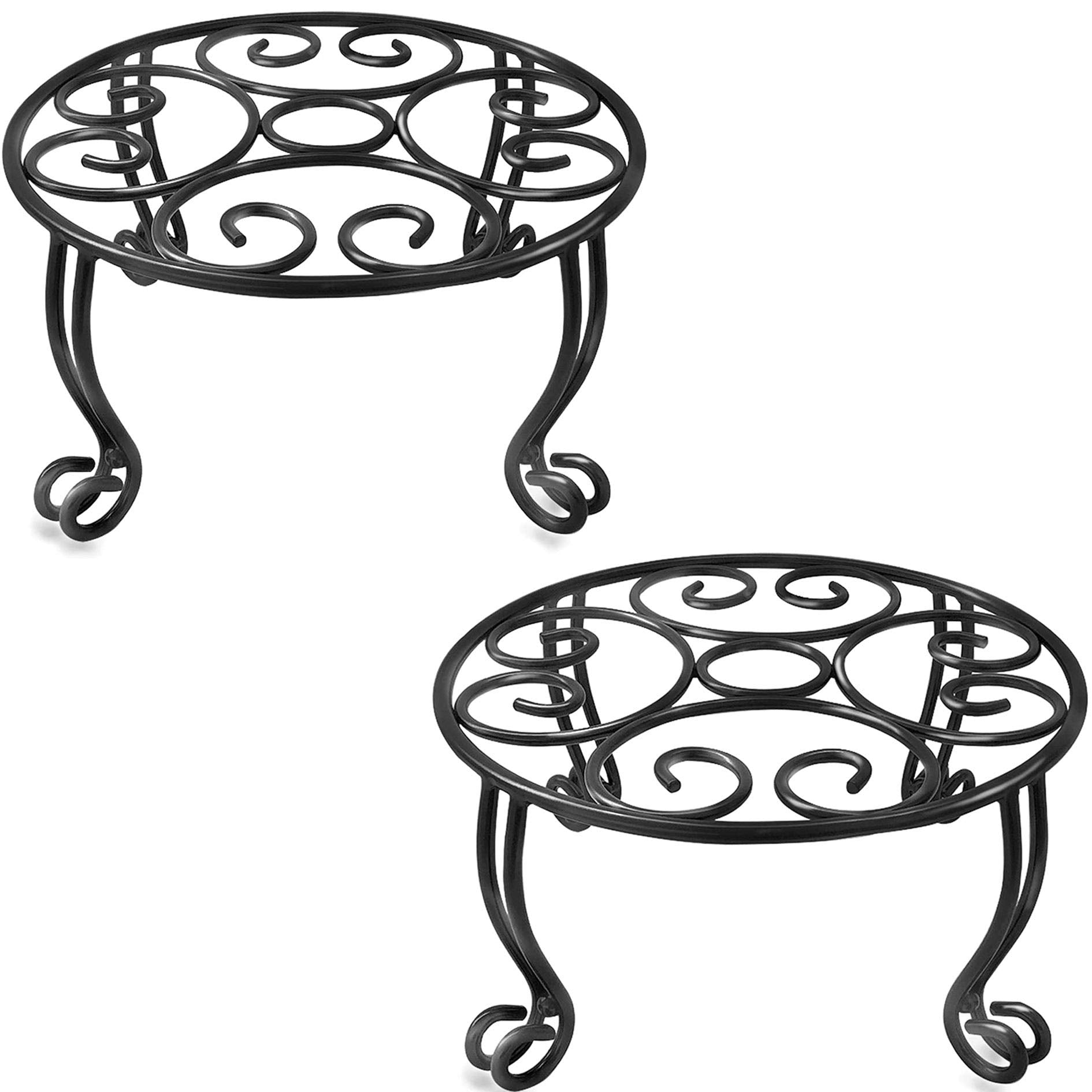 2 Pack Plant Stand 6In Tall Indoor Outdoor For Flower Pot Metal Garden Container Round Supports Rack,11.8 Inches Black