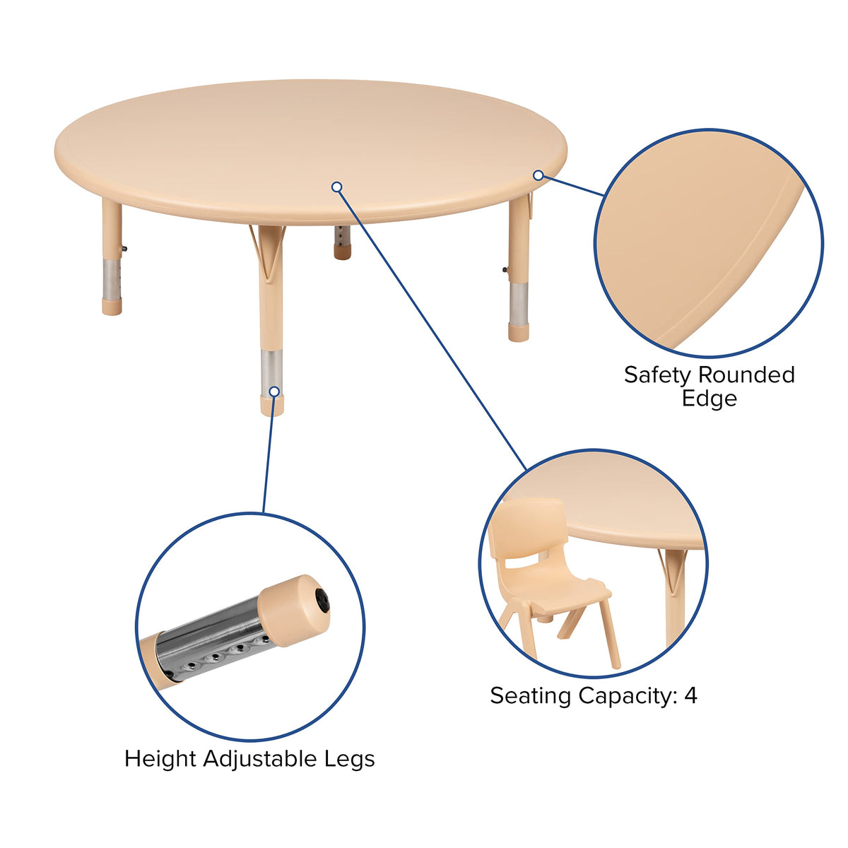 Flash Furniture Wren 45&quot; Round Natural Plastic Height Adjustable Activity Table