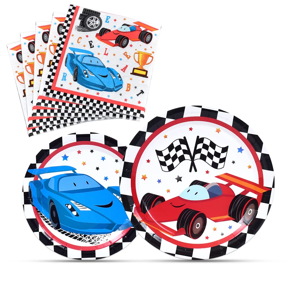 WERNNSAI Race Car Party Supplies - 48PCS Checked Racing Party Plates Napkins Disposable Tableware Set Race Car Birthday Party De
