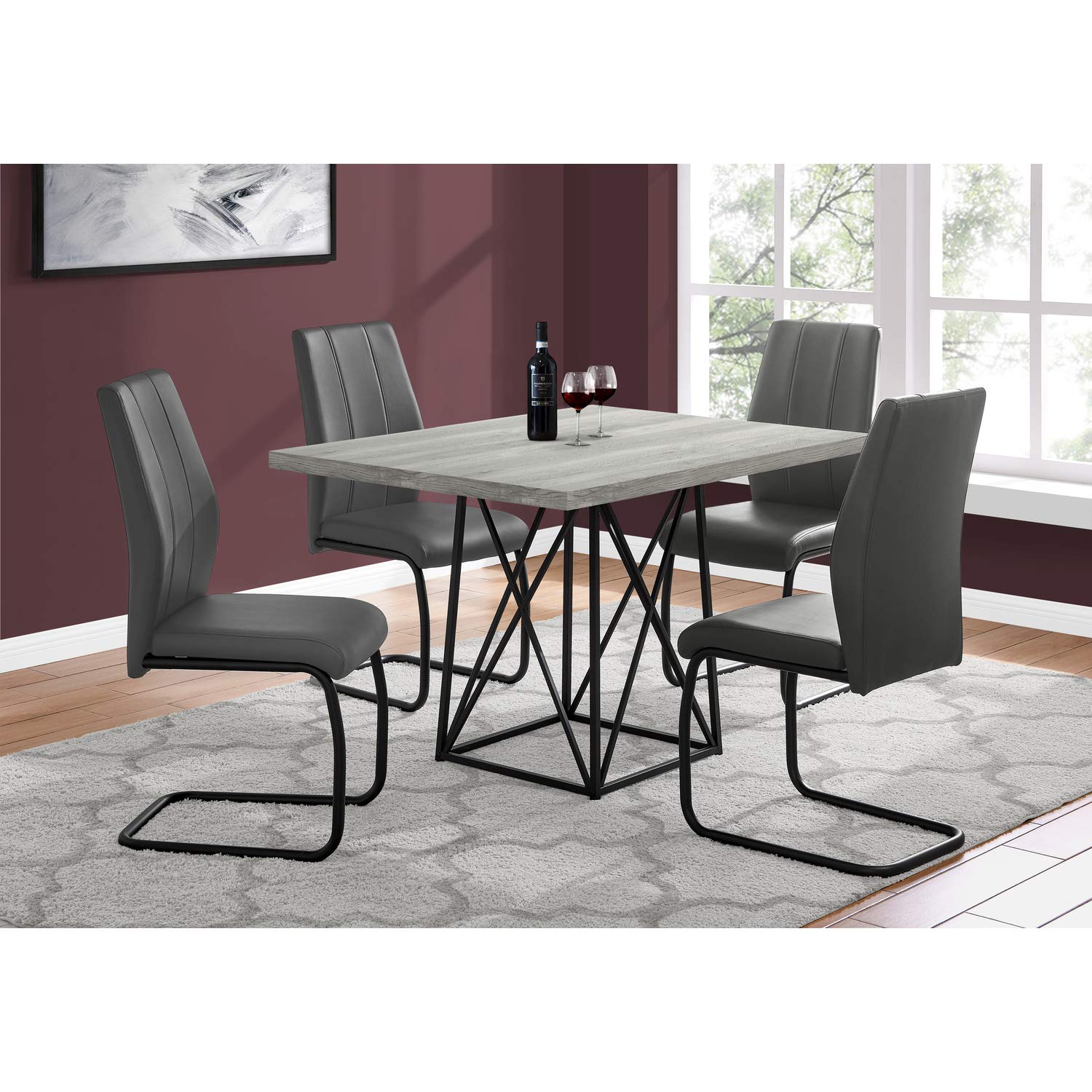 Monarch Specialties Dining Table Metal, 36&quot; X 48&quot;, Grey Reclaimed Wood-Look/Black Base
