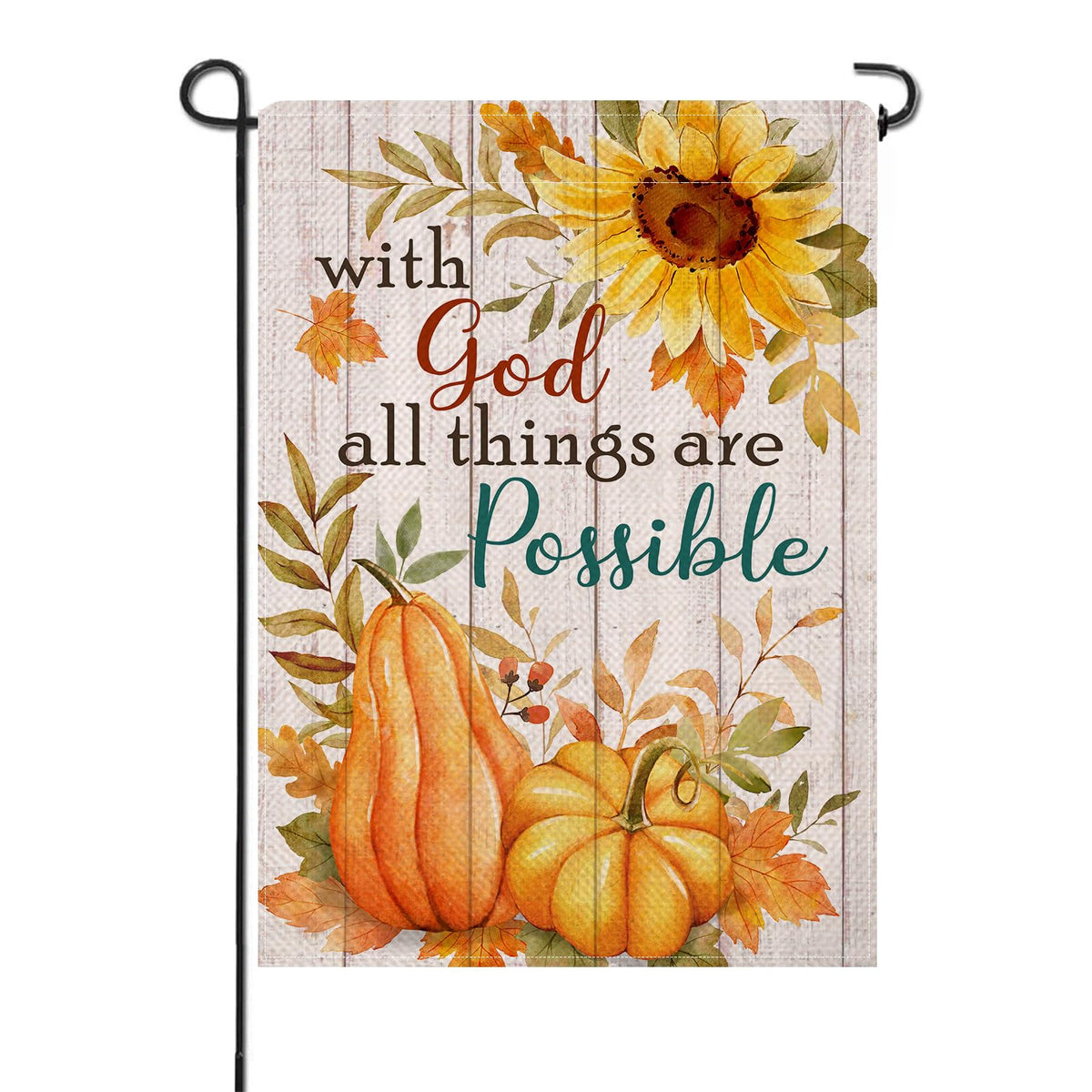 Artofy With God All Things Are Possible Fall Floral Decorative Garden Flag, Religious Autumn Pumpkin Sunflower Maple Leaves Yard