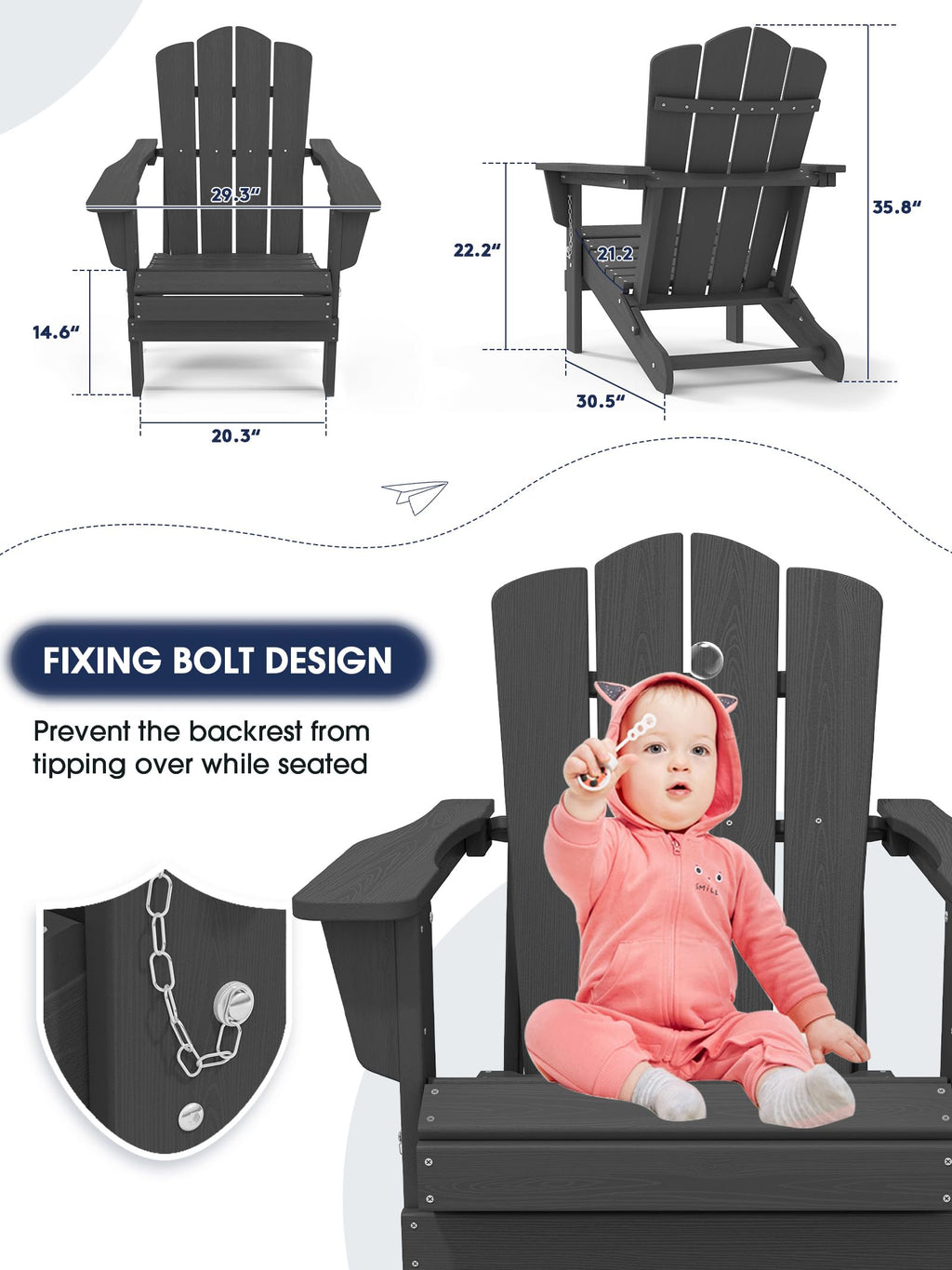 Kingyes Folding Adirondack Chair Set Of 4, Hdpe All-Weather Folding Adirondack Chair, Grey