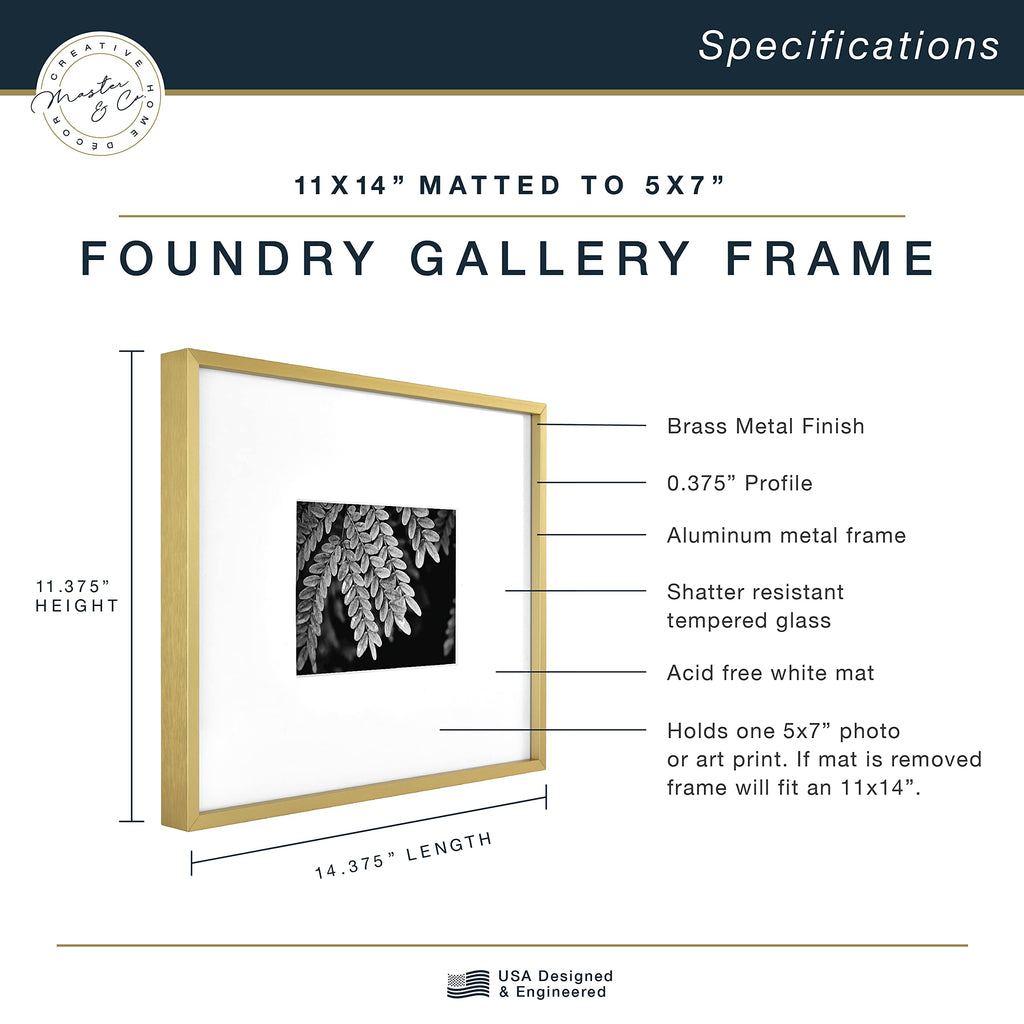 Mcs Master & Co. Foundry Metal Gallery Wall Frame, Brass, 11 X 14 In Matted To 5 X 7 In