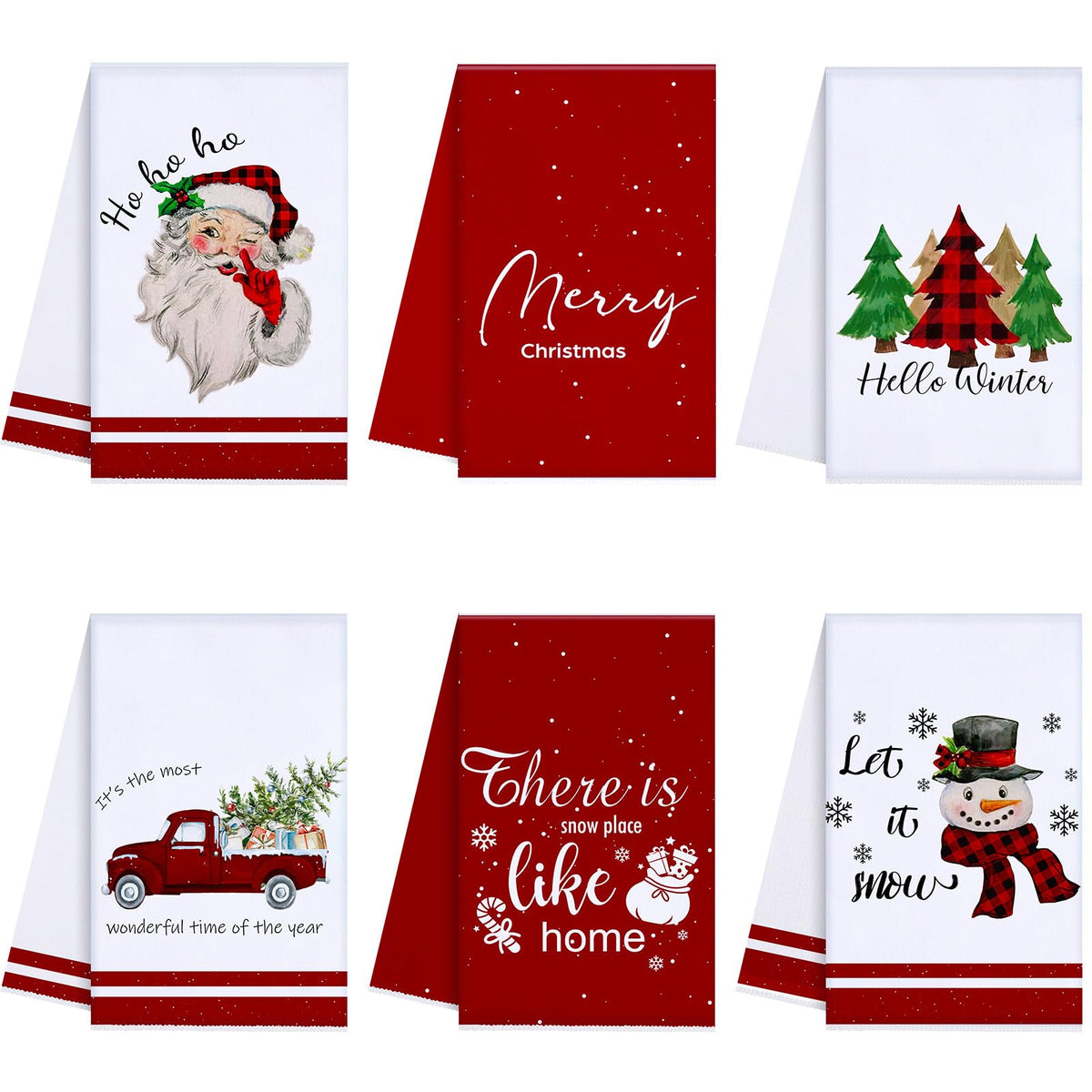 Oudain 6 Pcs Christmas Kitchen Towels Santa Christmas Hand Towels