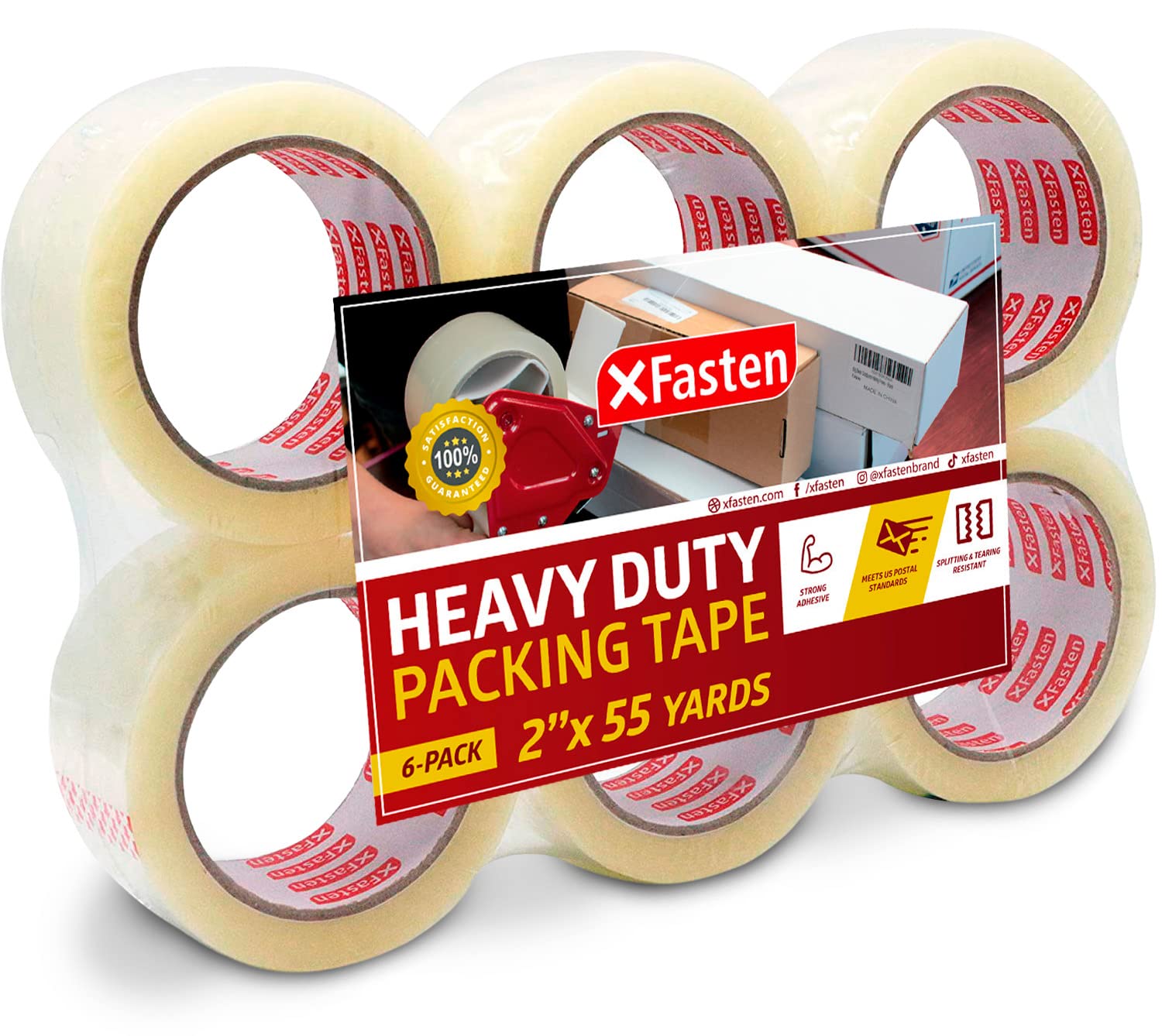Xfasten Heavy Duty Clear Packing Tape, 2-Inch X 55-Yard, Pack Of 6 Uv Resistant And Crystal Clear Packaging Tape | Clear Mailing
