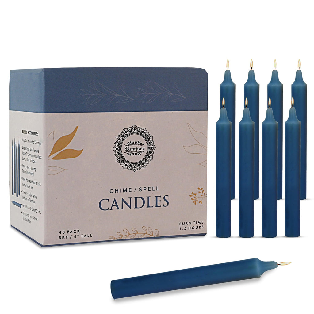 Raajsee Pack of 40 Sky Blue Candles | 4'' Tall Unscented Mini Taper Candles - Perfect for Witchcraft, Rituals, Spells, Prayer, M