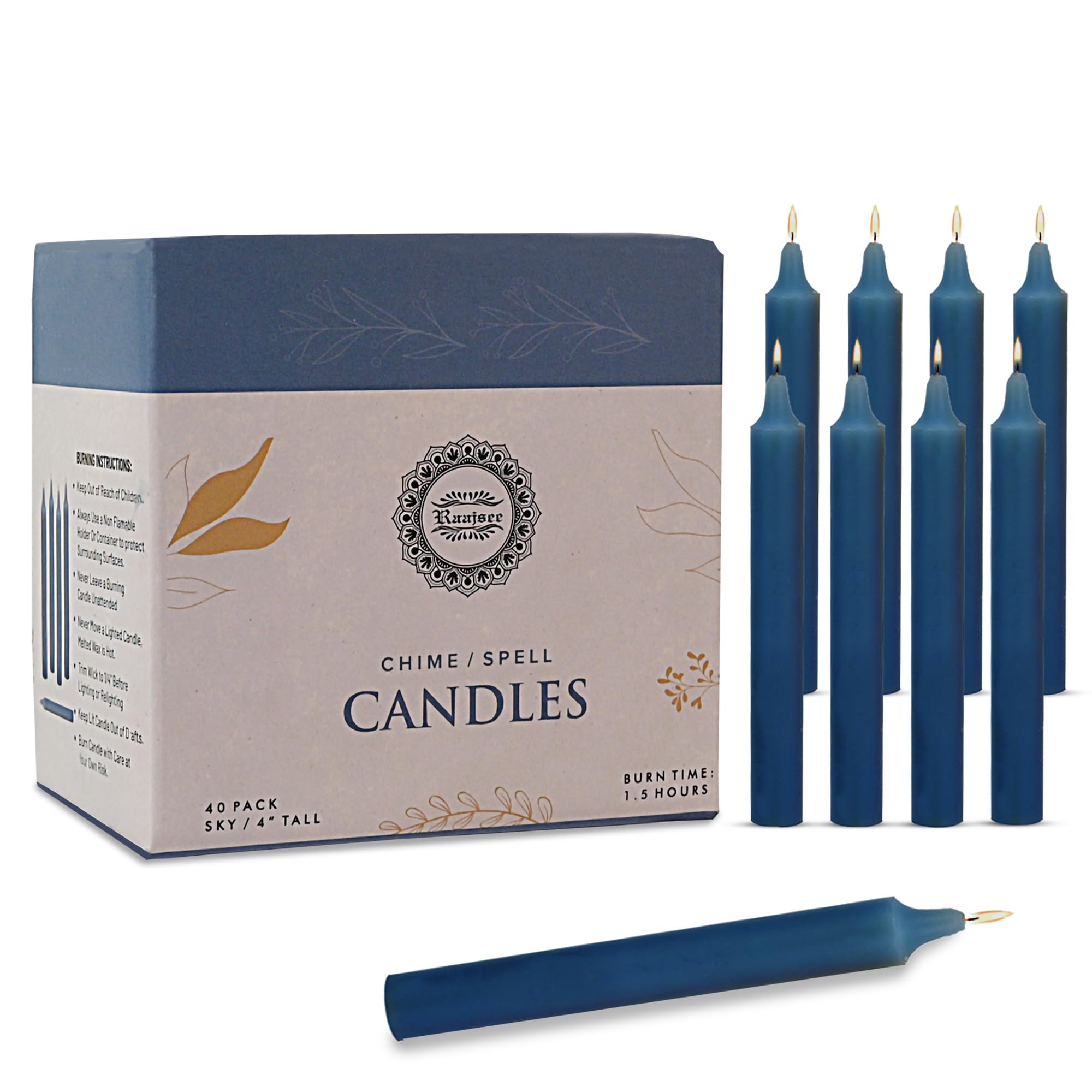 Raajsee Pack of 40 Sky Blue Candles | 4'' Tall Unscented Mini Taper Candles - Perfect for Witchcraft, Rituals, Spells, Prayer, M