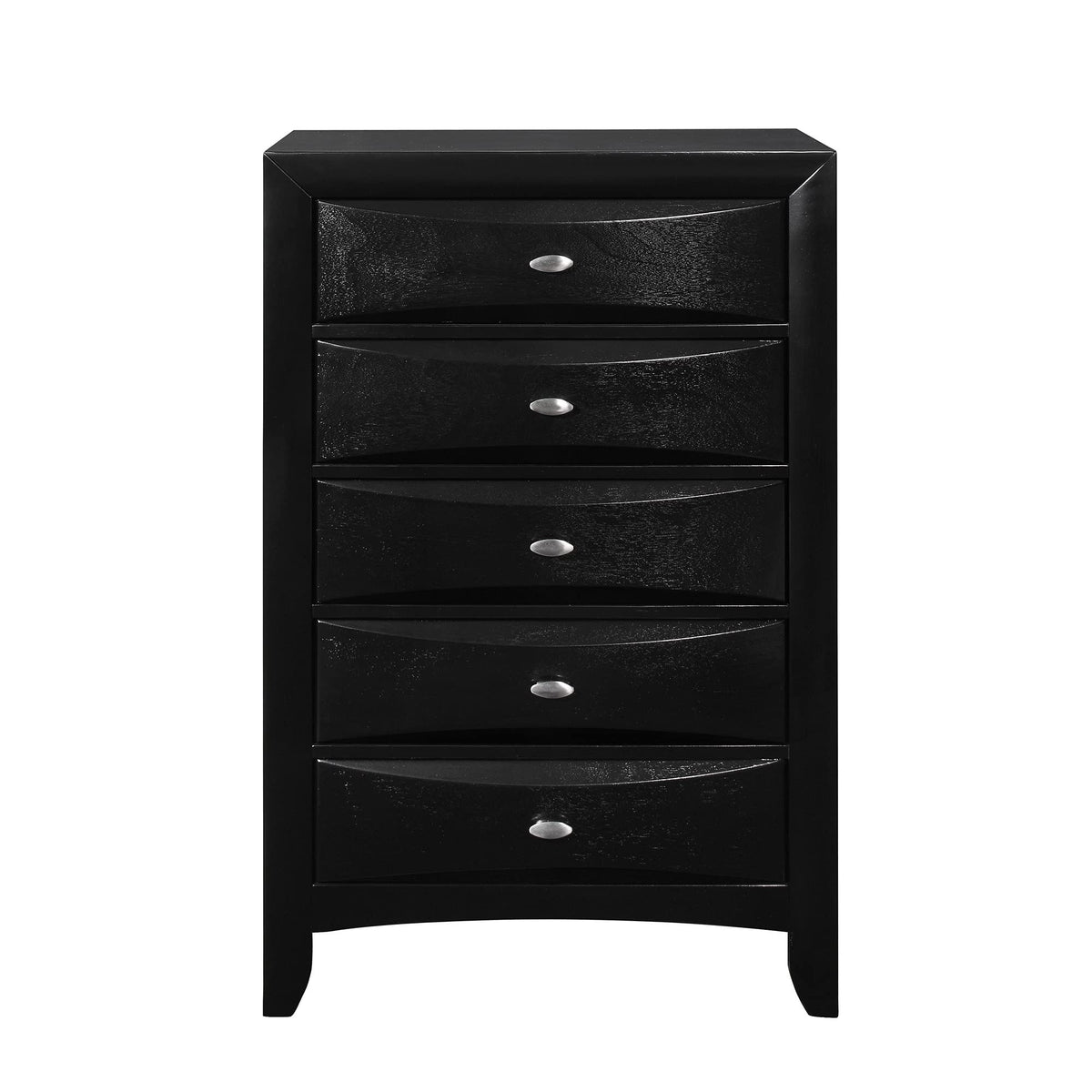 HomeRoots Wood Black Chest with 5 Chambared Drawer